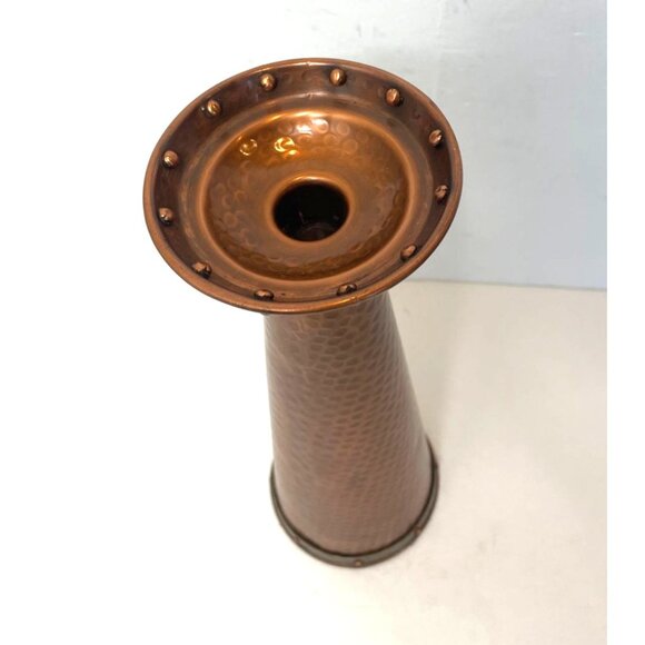 Hammered Copper Candle Holder Taper Rivet Top Velvet Base 12" High - Picture 11 of 11